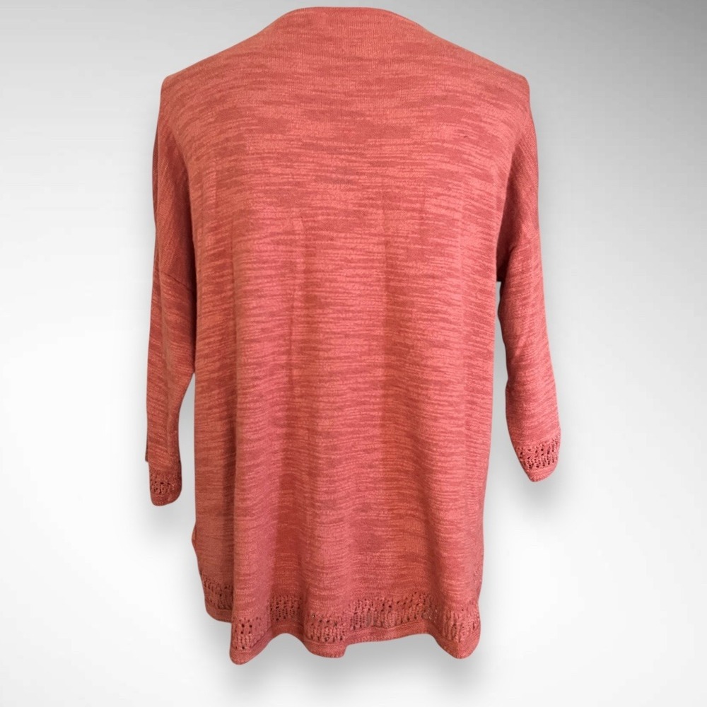 ANTHROPOLOGIE MOTH Heathered Orange Crossed Pointelle 3/4 Sleeve Sweater | EUC - Picture 4 of 8